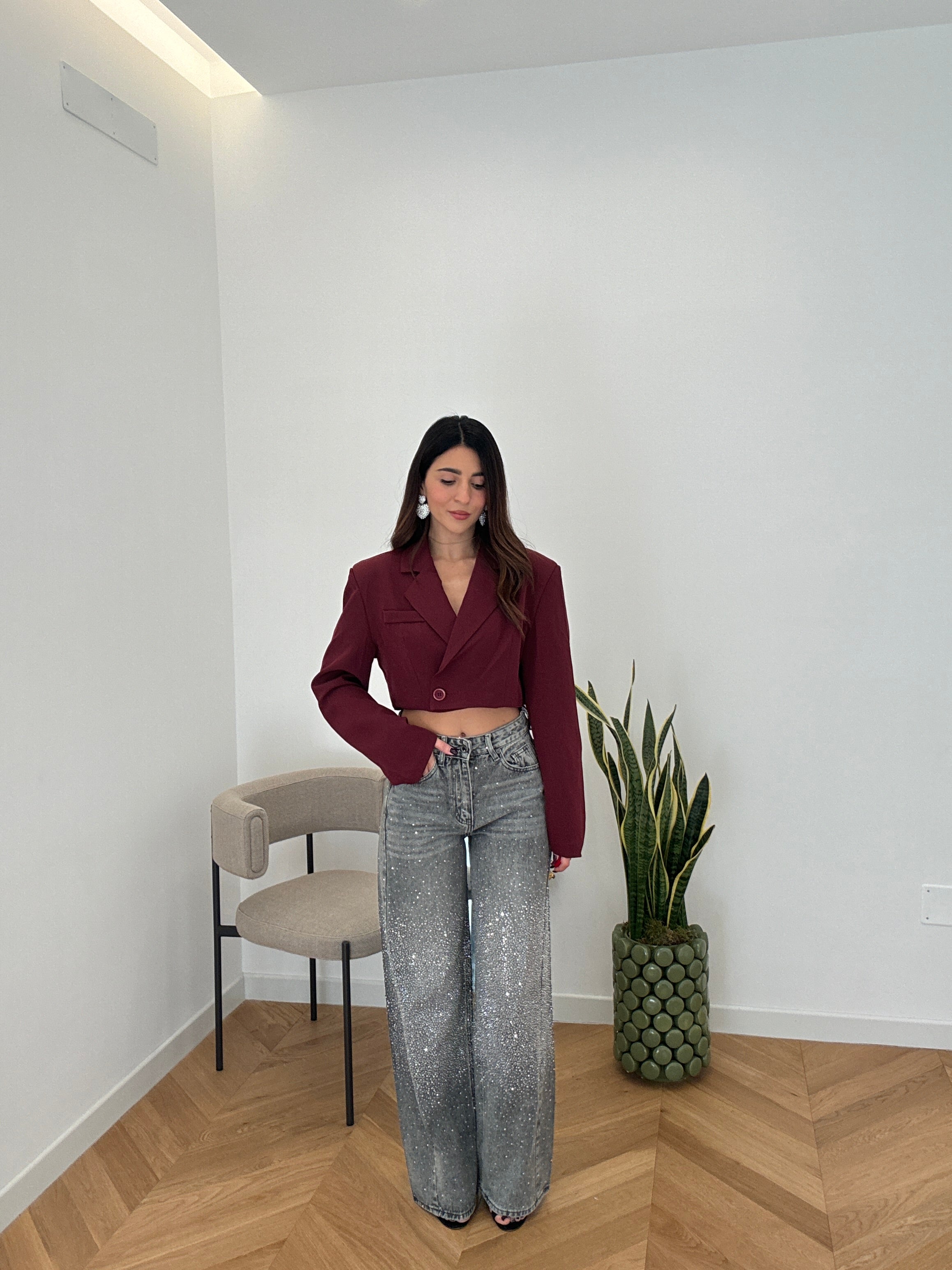 JEANS STRASS GRIGIO