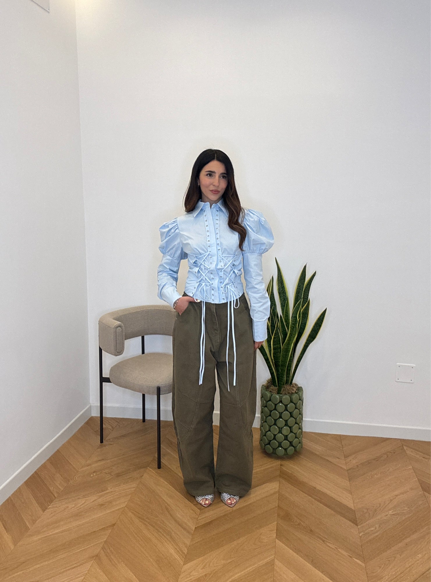 CAMICIA STRINGATA AZZURRA